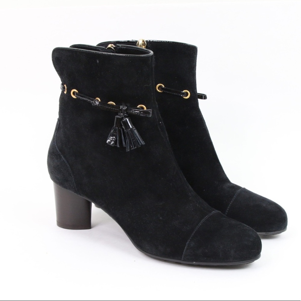 Bally DAVANIE Italian leather suede patent tassel heeled booties size 37